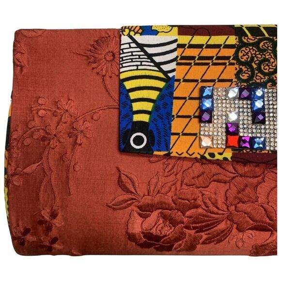 Maria Mateus Angola African Print Red Embroidered Envelope Clutch Purse 14" - Picture 4 of 13